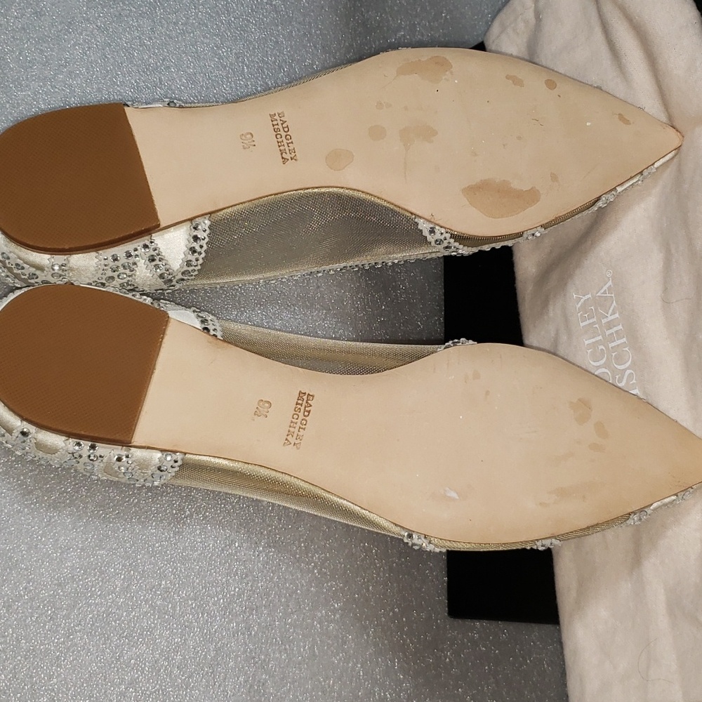 New Badgley Mishka Gigi Pointed Toe Crystal Evening Flats Size 9.5M Ivory - Picture 10 of 10